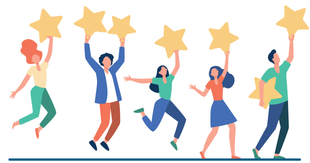 A group of people holding stars.