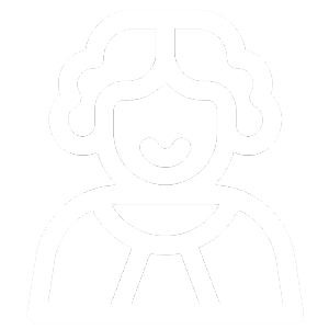 A simple, outlined icon of a person with short, wavy hair and a neutral expression, wearing a top with a rounded neckline. The image is minimalist and uses white lines on a light background.